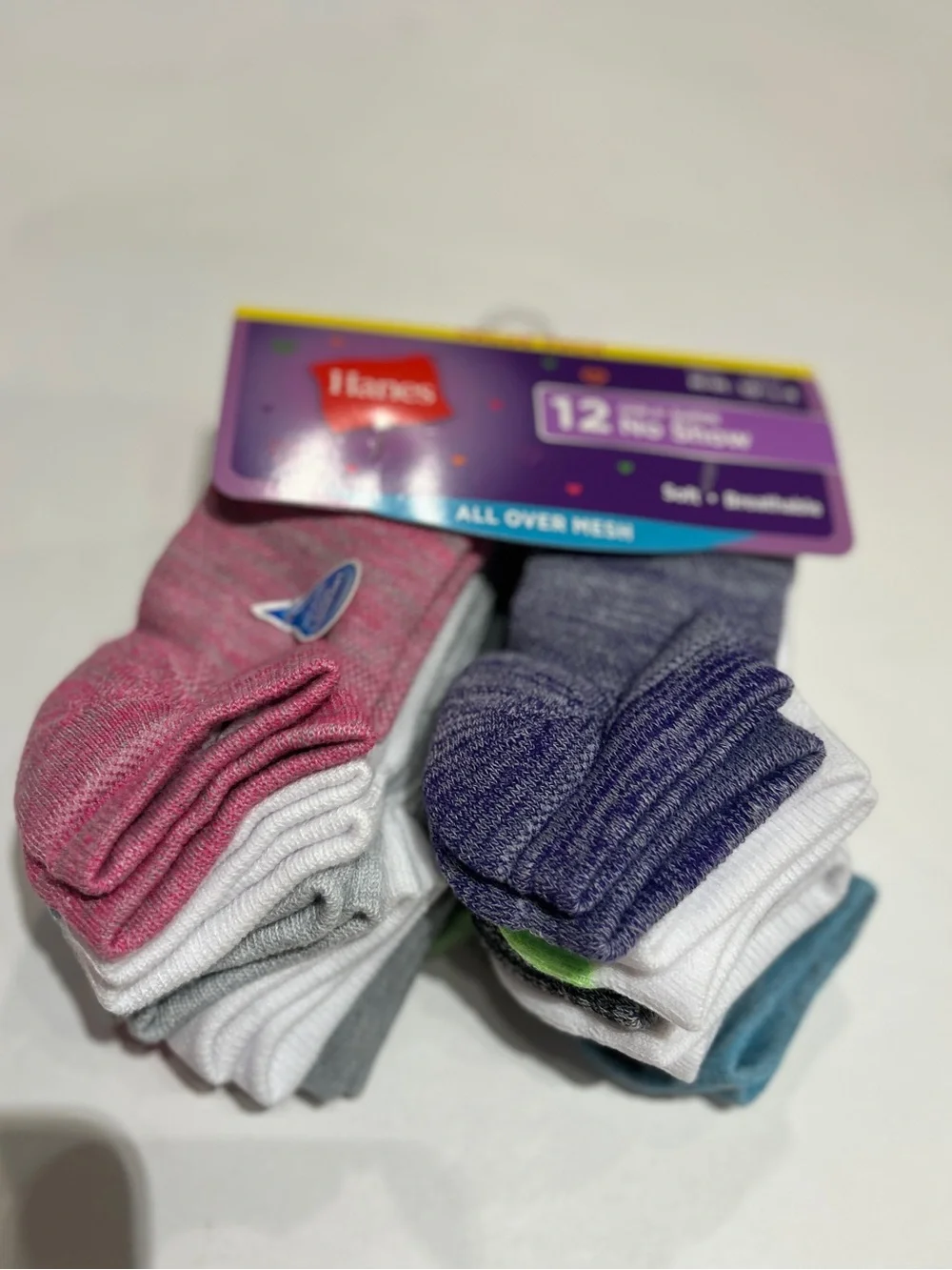 Hanes Girls 12-Pack Cushioned No Show Socks Shoe Size 10 1/2 -4 Soft Breathable